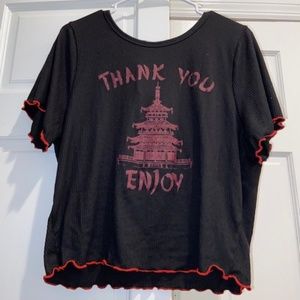 Oversized Thank You Enjoy Black/Red Lettuce Edge Graphic Tee - Size 1X